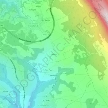 Quincyの地形図、標高、地勢