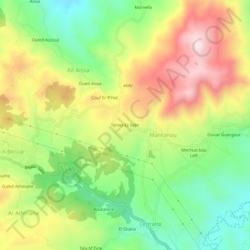 Teniet Es Sebtの地形図、標高、地勢