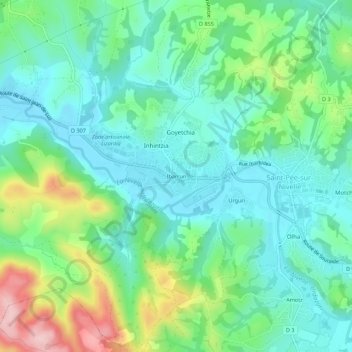 Ibarrunの地形図、標高、地勢