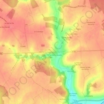 Les Tirellesの地形図、標高、地勢