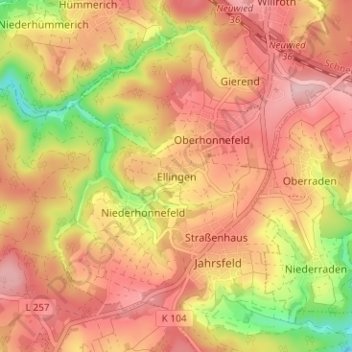 Ellingenの地形図、標高、地勢