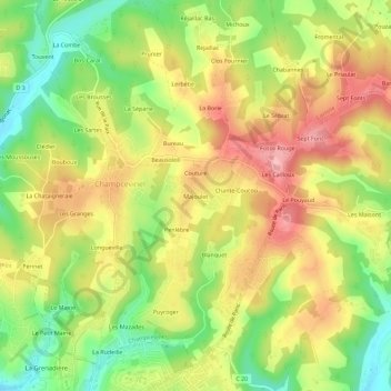 Majouletの地形図、標高、地勢