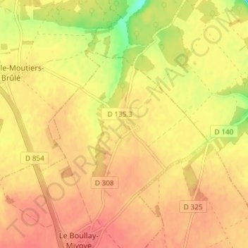 Fonvilleの地形図、標高、地勢