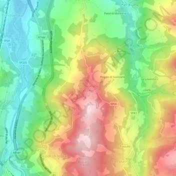 Monteacuto Valleseの地形図、標高、地勢