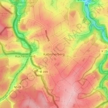 Kalterherbergの地形図、標高、地勢