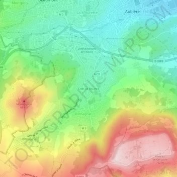 Cités de Bezanceの地形図、標高、地勢