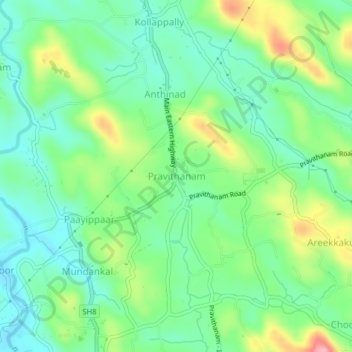 Pravithanamの地形図、標高、地勢
