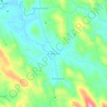 Areekaraの地形図、標高、地勢