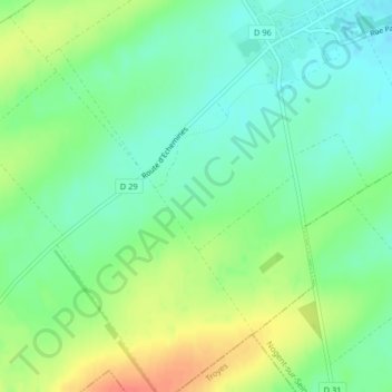 Les Fontainesの地形図、標高、地勢