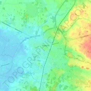 Challansの地形図、標高、地勢