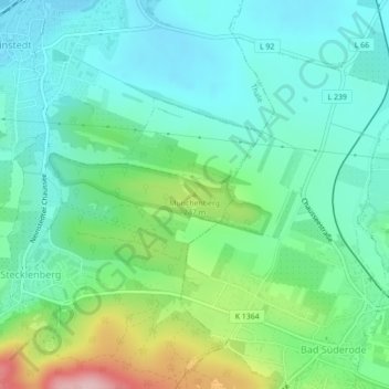 Münchenbergの地形図、標高、地勢