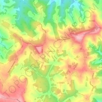 Chabanasの地形図、標高、地勢
