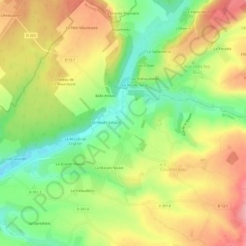 La Poterieの地形図、標高、地勢