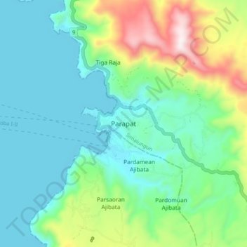 Parapatの地形図、標高、地勢
