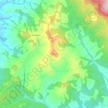 Belforteの地形図、標高、地勢