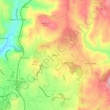 Negraisの地形図、標高、地勢