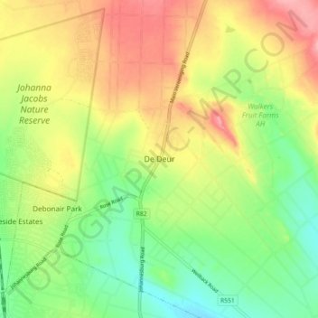 De Deurの地形図、標高、地勢