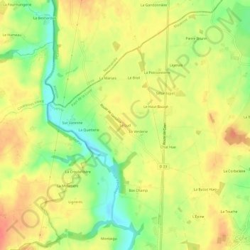Le Ludの地形図、標高、地勢