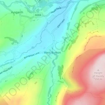 West Burtonの地形図、標高、地勢
