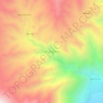 Posco Miskyの地形図、標高、地勢