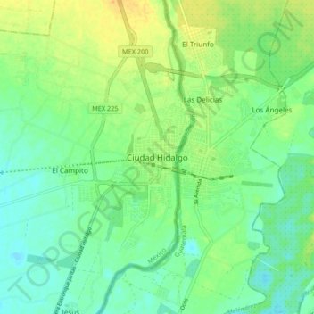 Ciudad Hidalgoの地形図、標高、地勢
