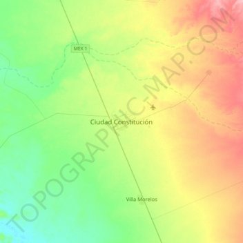 Ciudad Constituciónの地形図、標高、地勢