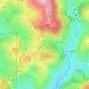 La Croix Mulsantの地形図、標高、地勢