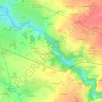 Hucheloupの地形図、標高、地勢