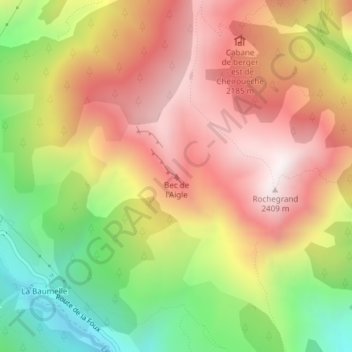 Bec de l'Aigleの地形図、標高、地勢