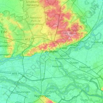 Arnhemの地形図、標高、地勢