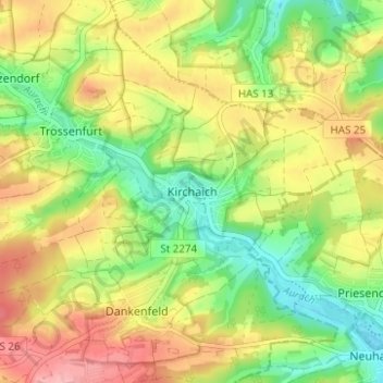 Kirchaichの地形図、標高、地勢