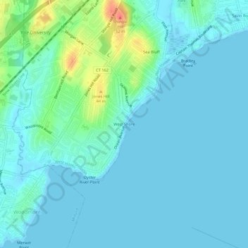 West Shoreの地形図、標高、地勢