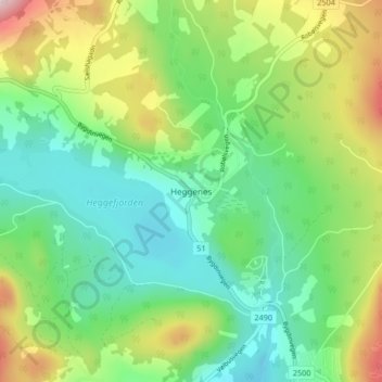 Heggenesの地形図、標高、地勢