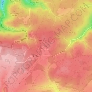 Hartenbergの地形図、標高、地勢