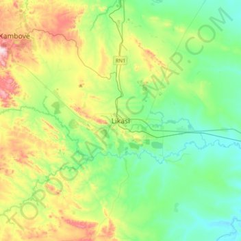 Likasiの地形図、標高、地勢