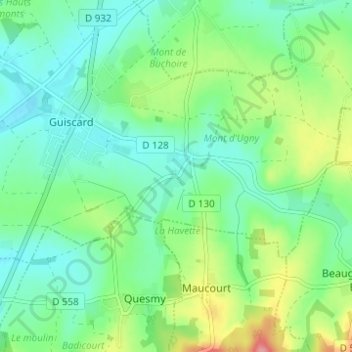 Buchoireの地形図、標高、地勢