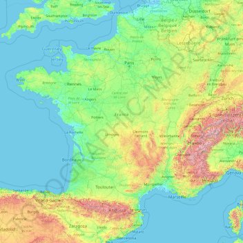 フランスの地形図、標高、地勢