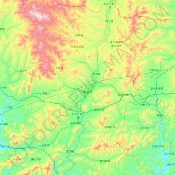 平泉市の地形図、標高、地勢