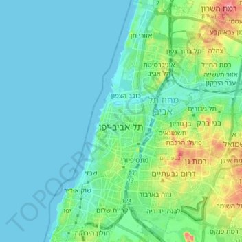 テルアビブの地形図、標高、地勢
