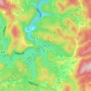 菅野湖の地形図、標高、地勢