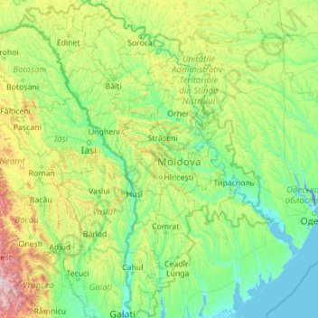 モルドバの地形図、標高、地勢