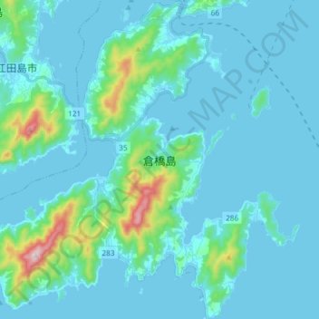 倉橋島の地形図、標高、地勢