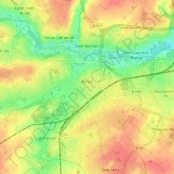 Arrasの地形図、標高、地勢