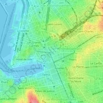 Belsunceの地形図、標高、地勢