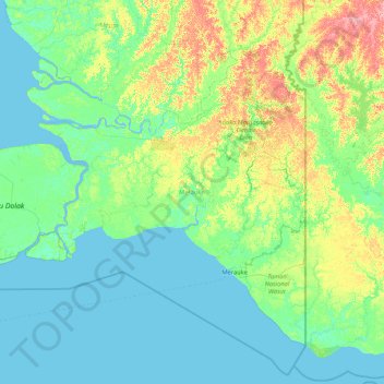 Meraukeの地形図、標高、地勢