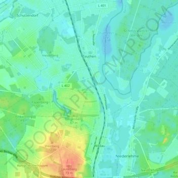 Zeuthenの地形図、標高、地勢