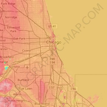 シカゴの地形図、標高、地勢