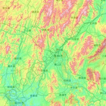 桂林市の地形図、標高、地勢