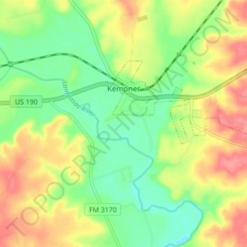 Kempnerの地形図、標高、地勢