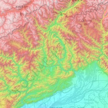 印度控制墨脱县の地形図、標高、地勢